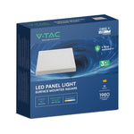 18W(1980Lm) LED kvadrātveida virsapmetuma panelis, V-TAC VT-60018CCT, CREE SMD, 110Lm/W, IP20, balts, 214x214x31mm, 120°, 6 gadu garantija, 3in1 gaisma 3000K/4000K/6500K
