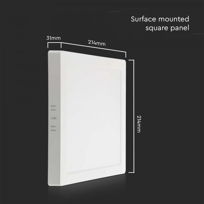 18W(1980Lm) LED surface panel, V-TAC, IP44, square, white, warm white light 3000K SQ