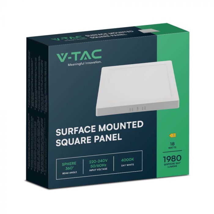 18W(1980Lm) LED kuppelvalgusti, V-TAC, IP44, kandiline, valge, neutraalne valge 4000K SQ