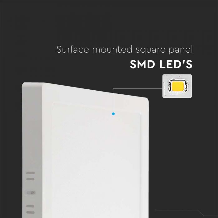 24W (2640Lm) LED pinnapealne paneel, V-TAC, IP20, kandiline, valge, soe valge valgus 3000K SQ