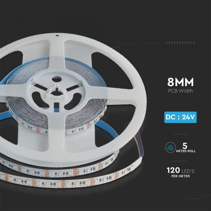 Cena par 1m_12W 24V LED lente,SMD3535, 8mm, V-TAC, ūdensnedroša IP20, RGB