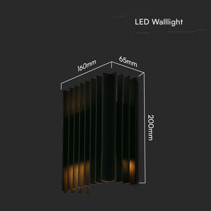 12W(1250Lm) LED Fasādes gaismeklis, V-TAC, IP65, melns, silti balta gaisma 3000K