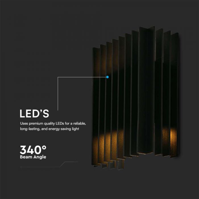Фасадный светодиодный светильник 12W(1250Lm), V-TAC, IP65, черный, теплый белый свет 3000K