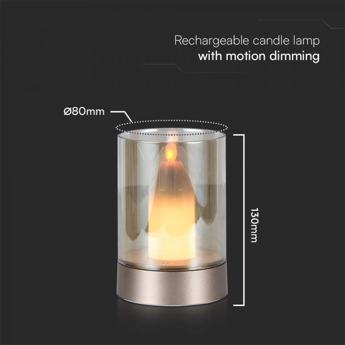 2W(110Lm) LED-bordslampa i glas, V-TAC, IP20, 85x130mm, dimbar, varmvitt ljus 2700K
