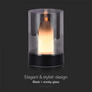 2W(110Lm) LED-bordslampa i dimmigt glas, V-TAC, IP20, 85x130mm, dimbar, varmvitt ljus 3000K