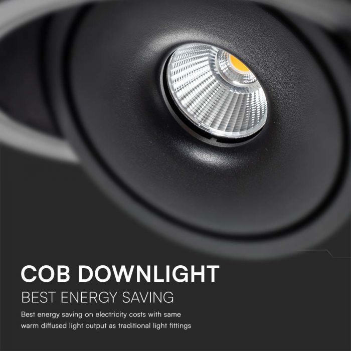 12W(785Lm) COB LED iebūvējams griestu gaismeklis, V-TAC, IP20, melns, 3IN1