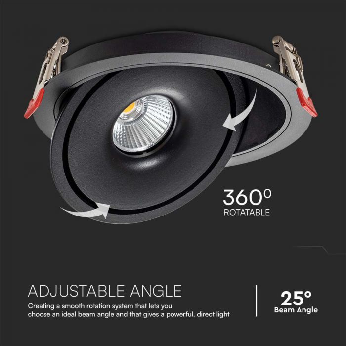 12W(785Lm) COB LED lae sisseehitatud valgusti, V-TAC, IP20, must, 3IN1
