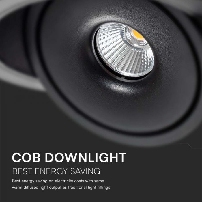 28W(2500Lm) COB LED recessed ceiling luminaire, V-TAC, IP20, black, 3IN1
