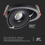 28W(2500Lm) COB LED recessed ceiling luminaire, V-TAC, IP20, black, 3IN1