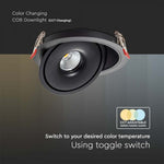 28W(2500Lm) COB LED recessed ceiling luminaire, V-TAC, IP20, black, 3IN1