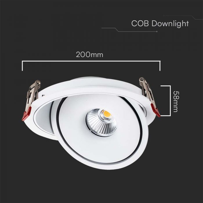 Встраиваемый потолочный светильник 30W(2500Lm) COB LED, V-TAC, IP20, белый, 3IN1