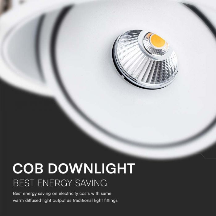 30W(2500Lm) COB LED recessed ceiling luminaire, V-TAC, IP20, white, 3IN1