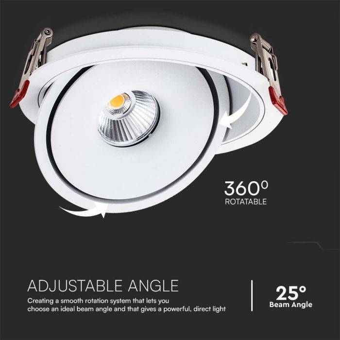 30W(2500Lm) COB LED recessed ceiling luminaire, V-TAC, IP20, white, 3IN1