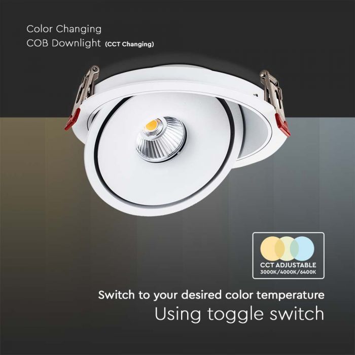 30W(2500Lm) COB LED recessed ceiling luminaire, V-TAC, IP20, white, 3IN1