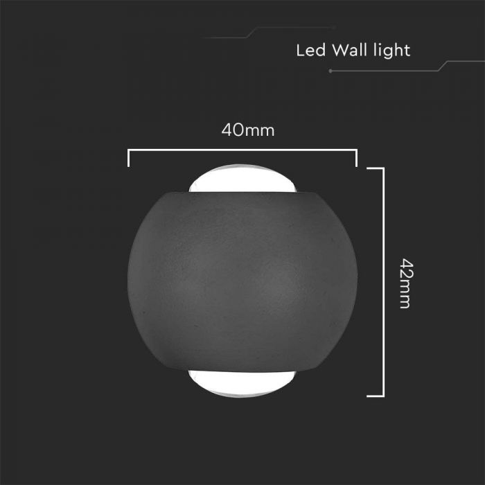 2W(200Lm) COB LED Fasādes gaismeklis, V-TA, IP54, melns, neitrāli balta gaisma 4000K