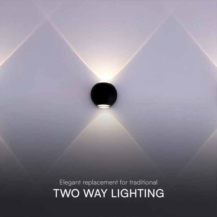 2W(200Lm) COB LED Fasādes gaismeklis, V-TA, IP54, melns, silti balta gaisma 3000K