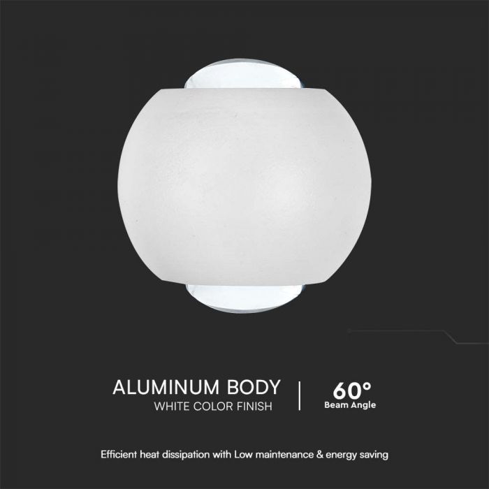 2W(200Lm) COB LED fasadarmatur, V-TA, IP54, vit, varmvitt ljus 3000K