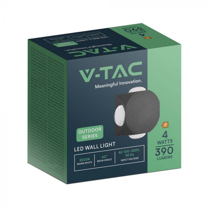 4W(390Lm) COB LED Facade luminaire, V-TAC, IP54, black, warm white light 3000K