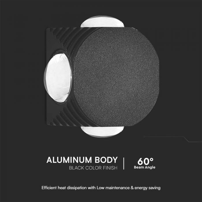 4W(390Lm) COB LED Fasādes gaismeklis, V-TAC, IP54, melns, silti balta gaisma 3000K