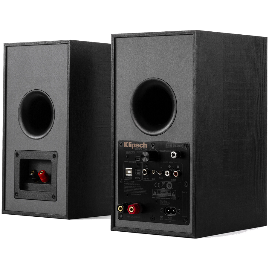 Klipsch Reference R-41PM aktīvie plaukta skaļruņi, 2.0, 70 W, Bluetooth, USB-B, optiskā un RCA ieeja, melni, 2 gab.