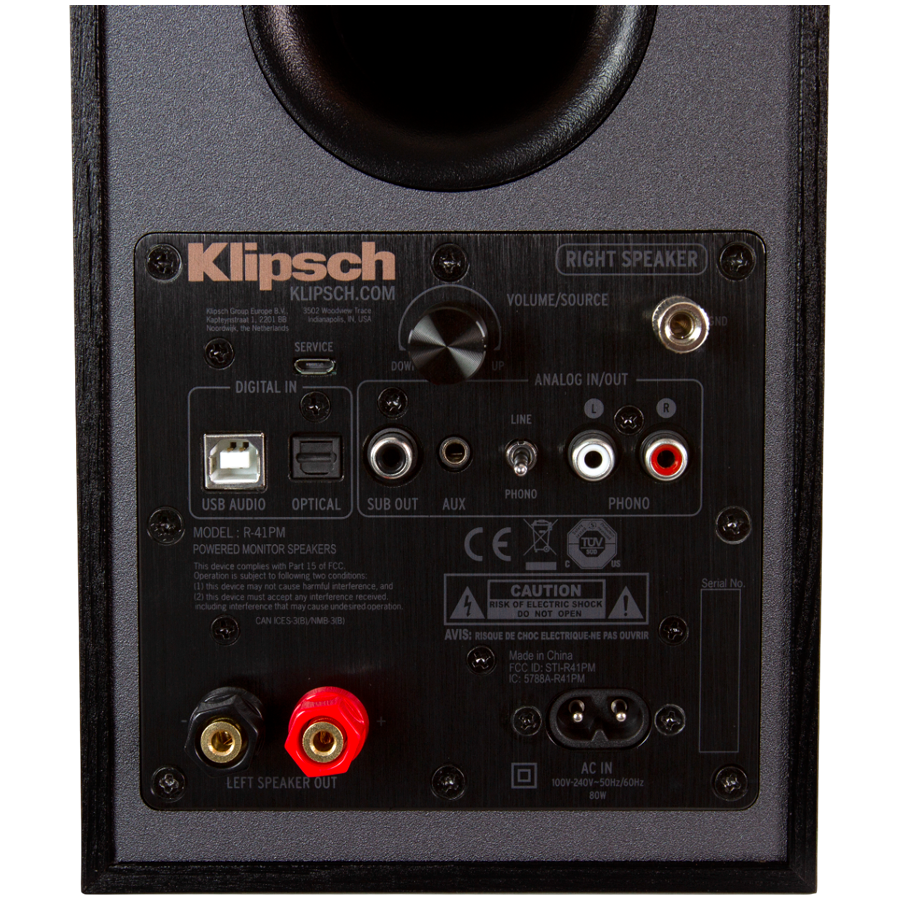 Klipsch Reference R-41PM aktīvie plaukta skaļruņi, 2.0, 70 W, Bluetooth, USB-B, optiskā un RCA ieeja, melni, 2 gab.