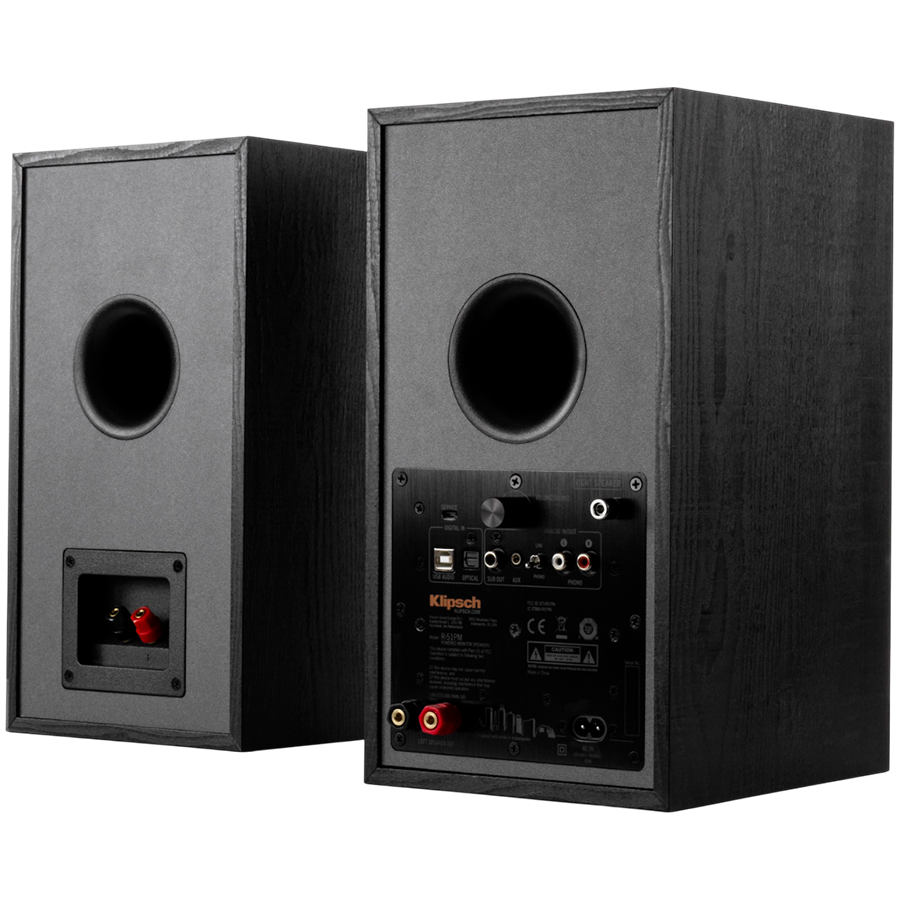 Klipsch Reference R-51PM aktīvie plaukta skaļruņi, 120 W, Bluetooth, USB-B, optiskā un RCA ieeja, melni, 2 gab.