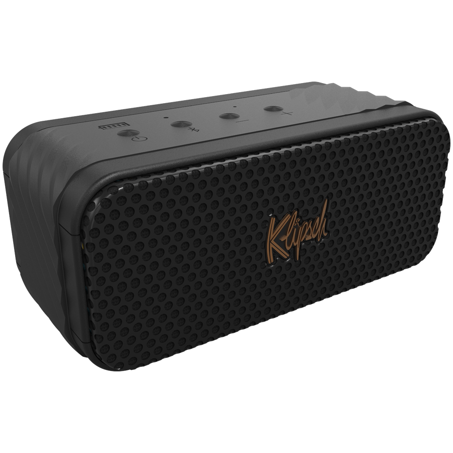 Klipsch Nashville portatīvais Bluetooth skaļrunis, 20 W, Bluetooth 5.3, IP67, līdz 24 h darbība, USB-C, 360° skaņa, melns