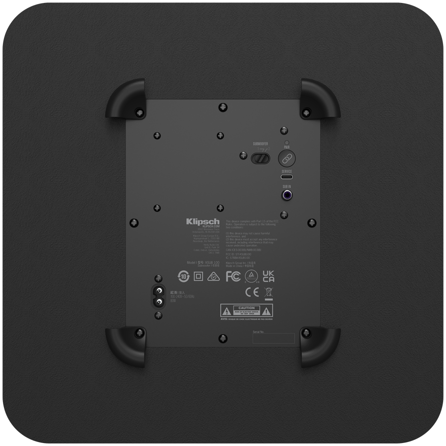 Klipsch Flexus Sub 100 bezvadu zemfrekvences skaļrunis, 254 mm, 160 W, 26–250 Hz, Flexus Transport, RCA, melns