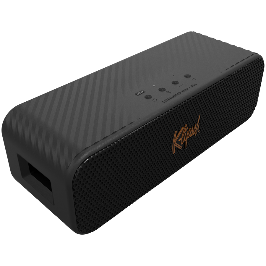 Klipsch Detroit portatīvais Bluetooth skaļrunis, 60 W, Bluetooth 5.3, IP67, līdz 20 h darbība, USB-C, noņemama siksna, melns