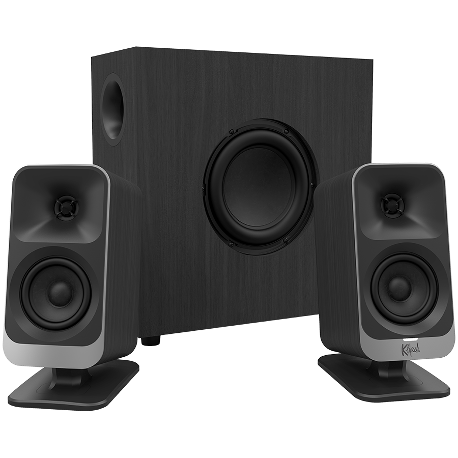 Klipsch ProMedia Lumina 2.1 datora skaļruņu sistēma ar zemfrekvences skaļruni un LED apgaismojumu, Bluetooth 5.3, USB-C, melna