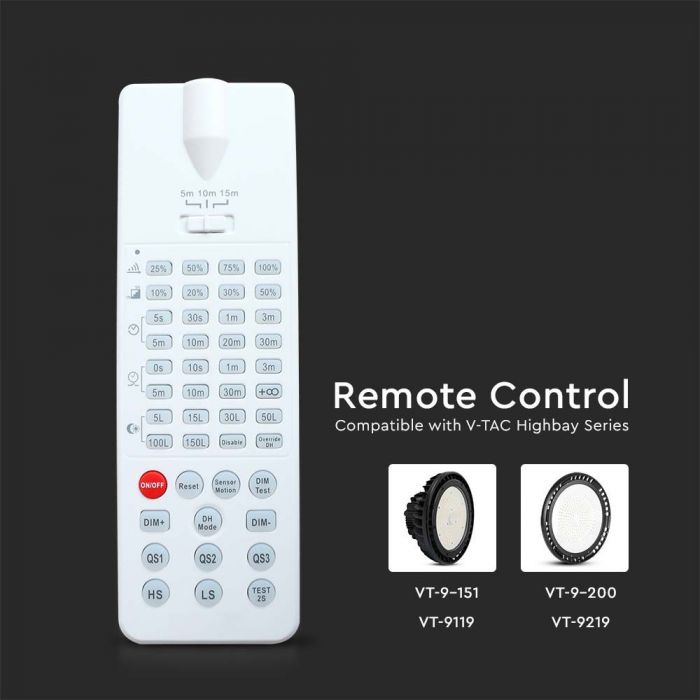 Remote control for 200LM/W warehouse luminaires VT-9119, VT-9219, VT-9-151 and VT-9-200