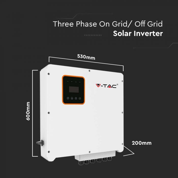 8 KW Three Phase Grid Hybrid Certified Inverter, registered with the Distribution Network as V-TAC Exports Limited VT-6608303. IP66