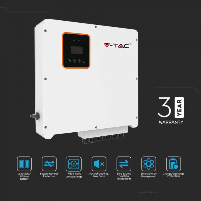 8 KW Three Phase Grid Hybrid Certified Inverter, registered with the Distribution Network as V-TAC Exports Limited VT-6608303. IP66