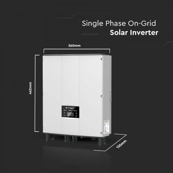 3 KW ühefaasiline võrguinverter. "Verified by Distribution Grid", registreeritud kui V-TAC Exports Limited VT-6603110, saadaval valikuliselt. Kümme aastat garantiid. IP66