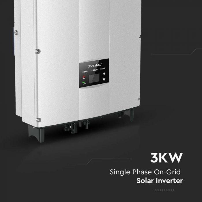 3 KW ühefaasiline võrguinverter. "Verified by Distribution Grid", registreeritud kui V-TAC Exports Limited VT-6603110, saadaval valikuliselt. Kümme aastat garantiid. IP66
