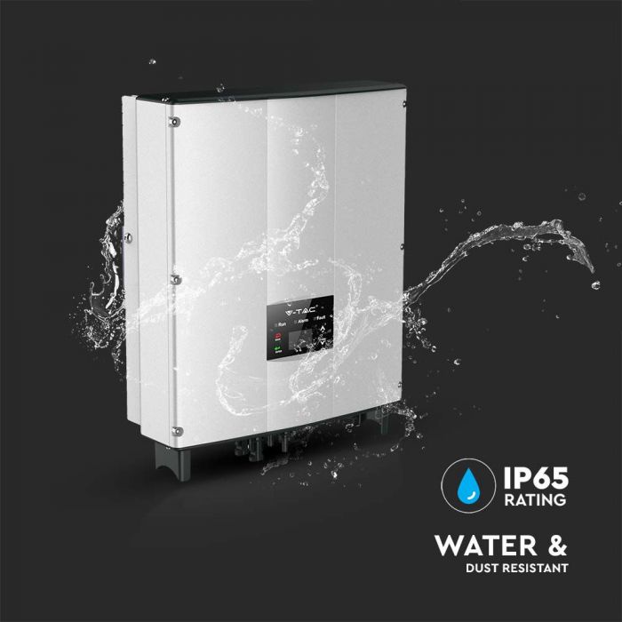 3 KW ühefaasiline võrguinverter. "Verified by Distribution Grid", registreeritud kui V-TAC Exports Limited VT-6603110, saadaval valikuliselt. Kümme aastat garantiid. IP66