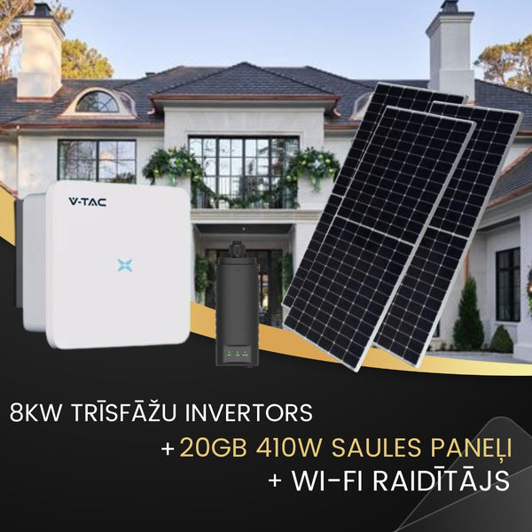 KOMPLEKTS 8 KW Trīsfāžu Tīkla Sertificēts (VT-6608310) Invertors. Desmit gadu garantija. IP66 un 20gb- 410W Saules panelis ar 10 gadu garantiju, 31.46V,izmērs 1722x1134x35mm,21.5kg, 1m kabelis, V-TAC, Tikai ar izņemšanu veikalā LEDakcijas.lv Rīgā