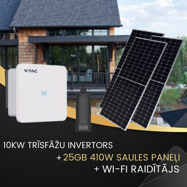 KIT 10 KW Three-phase Network Certified (VT-6610310) Inverter. Ten-year warranty. IP66 with 25 pcs 410W Solar panels with 10-year warranty, 31.46V, size 1722x1134x35mm, 21.5kg, 1m cable, V-TAC, Only with pickup in the LEDakcijas.lv store in Riga 