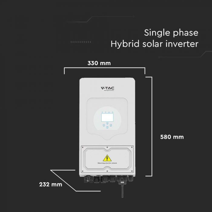 Gaidam piegādi_5KW hibrīda 1F invertors solārajai sistēmai, "Sadales Tīkla" verificēts ar kodu (SUN-5K-SG03LP1-EU), 1 fāze, 5gadu garantija, V-TAC/DEYE, IP65,LCD displejs,paredzēts līdz 3gab 10kw/h akumulatoriem vai 6gab. 5kw/h,120A uzlāde