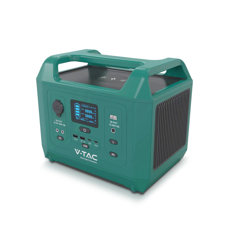 Portabel laddstation/batteri med EU-uttag, V-TAC 600W batterikapacitet 576Wh, 45Ah/12,8V, vikt 7,8kg, effekt 600W