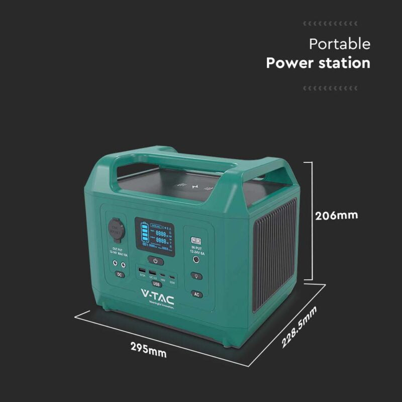 Portabel laddstation/batteri med EU-uttag, V-TAC 600W batterikapacitet 576Wh, 45Ah/12,8V, vikt 7,8kg, effekt 600W