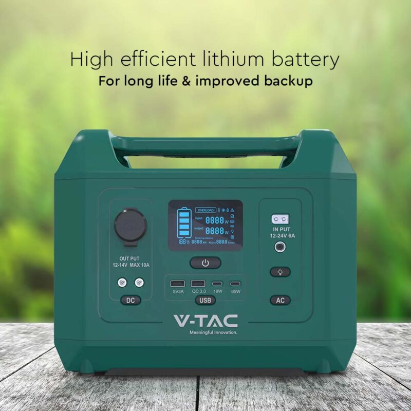 Portabel laddstation/batteri med EU-uttag, V-TAC 600W batterikapacitet 576Wh, 45Ah/12,8V, vikt 7,8kg, effekt 600W