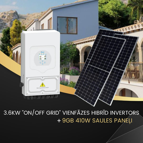 KIT 3.6kW 1F Hybrid inverter, V-TAC / DEYE SUN-3.6-SG03LP1-EU, "In the distribution network" verified, 5 years warranty, IP65, LCD display, and 9 pcs 410W Solar panels with 10 years warranty, 31.46V, size 1722x1134x35mm, 21.5kg, 1m cable, V-TAC