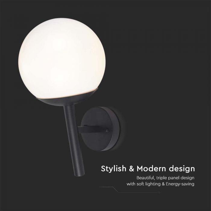 V-TAC wall luminaire for indoor and outdoor with 1xE27 LED bulb (bulb not included), matt black, IP44