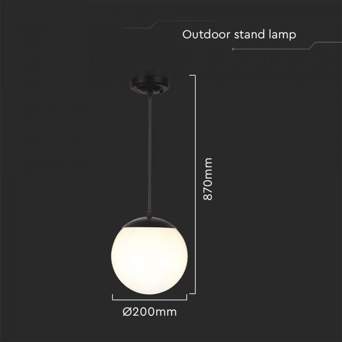 V-TAC armatur för inomhus- och utomhusbruk med 1xE27 LED-lampa (lampa ingår ej), mattsvart, IP44