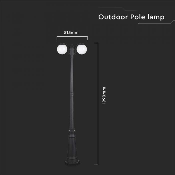 V-TAC aialaterna raam 2xE27 LED-pirnidega (pirnid ei kuulu komplekti), matt must, IP44