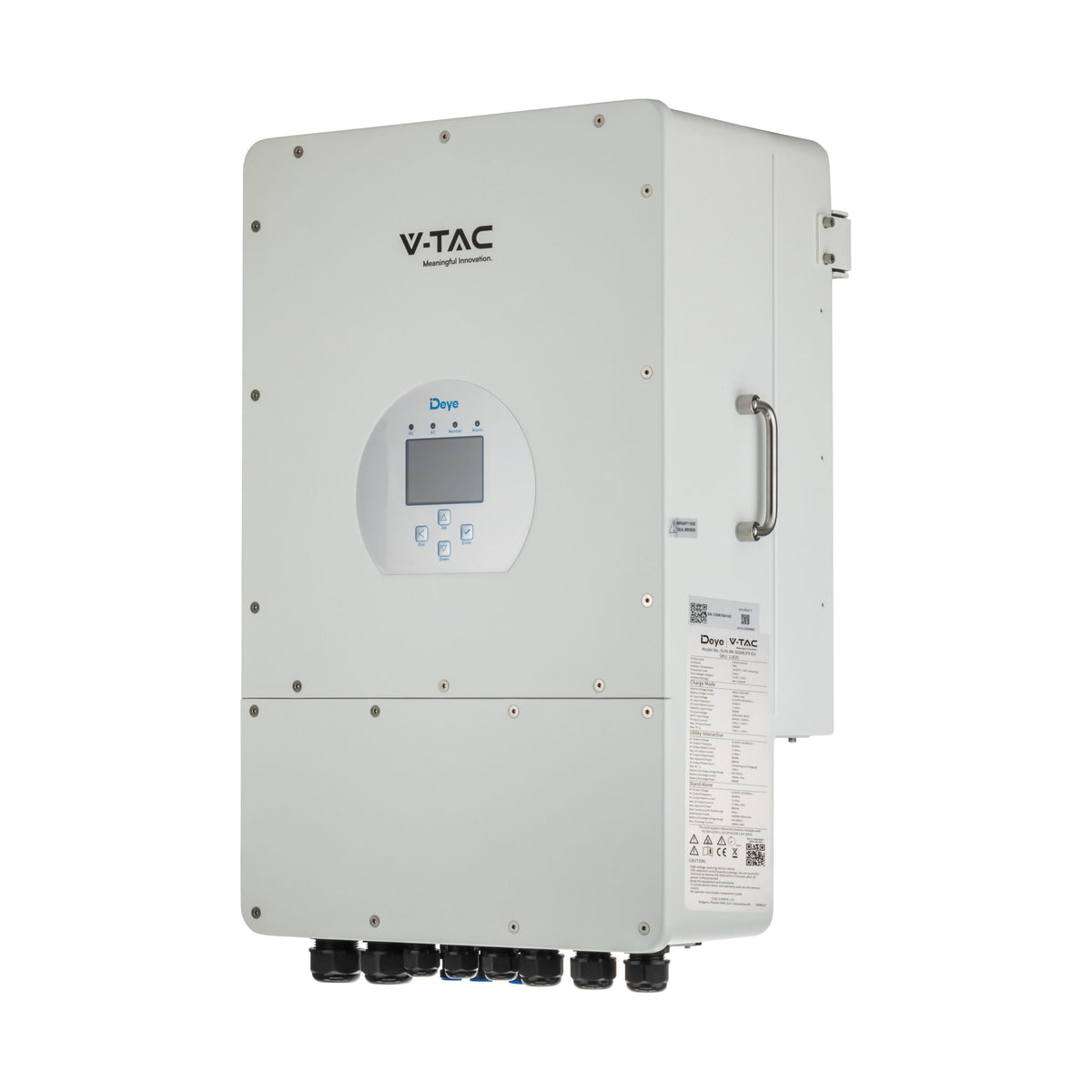 8KW hybrid 3F inverter for solar system, "Sadales Tīkla" code verified (SUN-8K-SG04LP3-EU), 3 phases, 10 years warranty, 380VAC, V-TAC/DEYE, IP65, LCD display, 190A charging