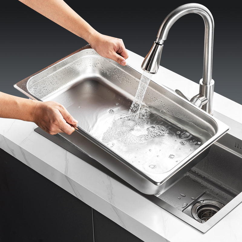 VEVOR 4 gab. pilna izmēra viesnīcas pannas, tvaika galds, nerūsējošā tērauda, 10 cm dziļas, ar vāku