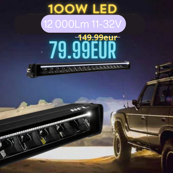 100W(12000Lm) 20 LED helljus, 11-32V, 3-pin DT, IP68, BFL FRAMELESS SLIM - Lågprofil helljus, 20xLED, strömförbrukning 6,53A @13,7V, fästen i rostfritt stål, IP68, 3-pin DT-kontakt