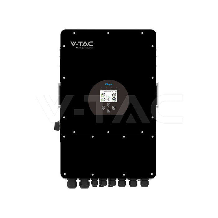 12 kW hibrīdais saules invertors, trīsfāžu, 380 V AC, melns korpuss, 10 gadu garantija